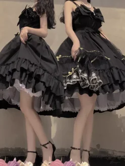 Gothic Lolita Dresses Bows Ruffles Black Black