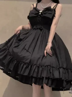 Gothic Lolita Dresses Bows Ruffles Black Black