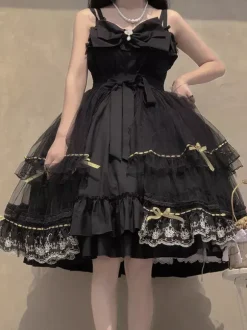 Gothic Lolita Dresses Bows Ruffles Black Black