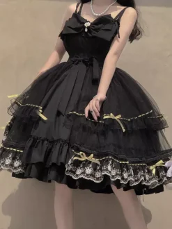 Gothic Lolita Dresses Bows Ruffles Black Black