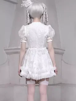 Gothic Lolita Dresses Bow Ruffles Lace White Dress