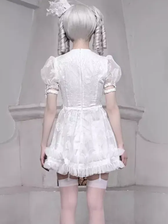 Gothic Lolita Dresses Bow Ruffles Lace White Dress