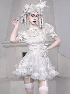 Gothic Lolita Dresses Bow Ruffles Lace White Dress