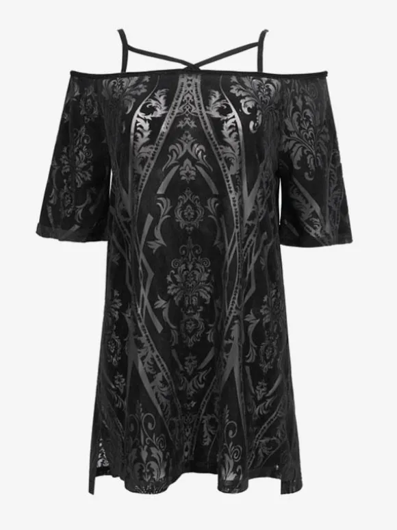 Gothic Lolita Dresses Floral Print Black Black