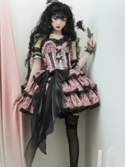 Gothic Lolita Dresses Flowers Ruffles Floral Print Pink Pink