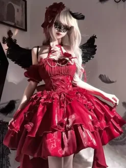 Gothic Lolita Dresses JSK Burgundy Flowers Ruffles Slip Dress
