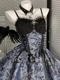 Gothic Lolita Dresses Lace Up Red And Black Long Sleeves Off-Shoulder Corset JSK With Lace Bolero