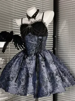 Gothic Lolita Dresses Lace Up Red And Black Long Sleeves Off-Shoulder Corset JSK With Lace Bolero