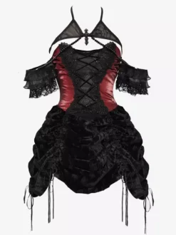 Gothic Lolita Dresses Lace Pleated Color Block Black Dress