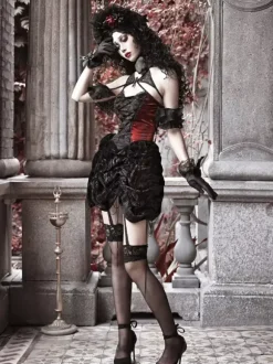Gothic Lolita Dresses Lace Pleated Color Block Black Dress