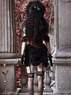 Gothic Lolita Dresses Lace Pleated Color Block Black Dress