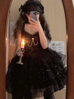 Gothic Lolita Dresses Lace Ruffles White Jsk Suspender Dress