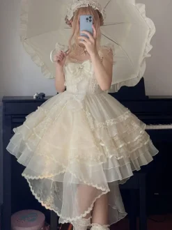 Gothic Lolita Dresses Lace Ruffles White Jsk Suspender Dress