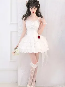Gothic Lolita Dresses Pearls Bows Black White Adjustable Elastic