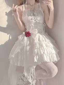 Gothic Lolita Dresses Pearls Bows Black White Adjustable Elastic