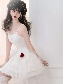 Gothic Lolita Dresses Pearls Bows Black White Adjustable Elastic