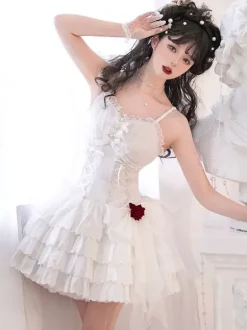 Gothic Lolita Dresses Pearls Bows Black White Adjustable Elastic