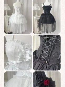 Gothic Lolita Dresses Pearls Bows Black White Adjustable Elastic