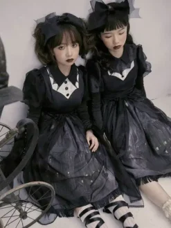 Gothic Lolita Dresses Ruffles Bows Floral Print Black Black