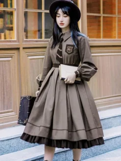 Gothic Lolita Dresses Ruffles Embroidered Coffee Brown Coffee Brown