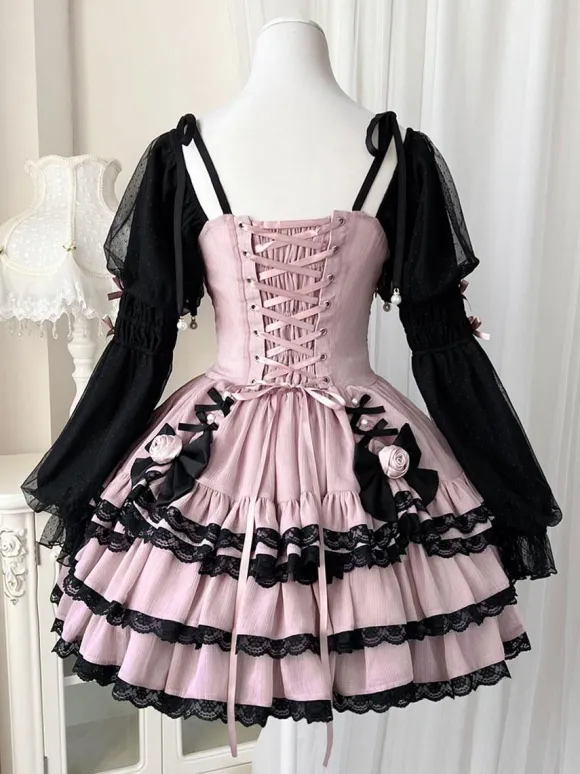 Gothic Lolita Dresses Ruffles Flowers Spicy Girl's Cute Lantern Sleeve Princess Dress