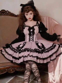Gothic Lolita Dresses Ruffles Flowers Spicy Girl's Cute Lantern Sleeve Princess Dress