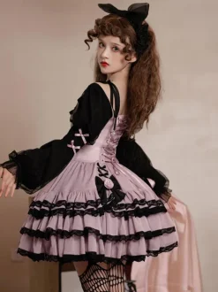Gothic Lolita Dresses Ruffles Flowers Spicy Girl's Cute Lantern Sleeve Princess Dress