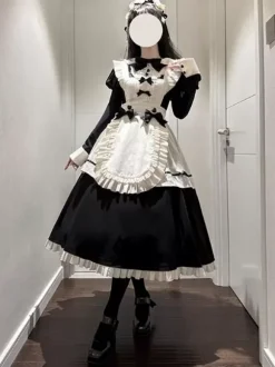 Gothic Lolita Dresses Ruffles Bows Color Block Black Black