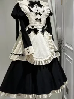 Gothic Lolita Dresses Ruffles Bows Color Block Black Black