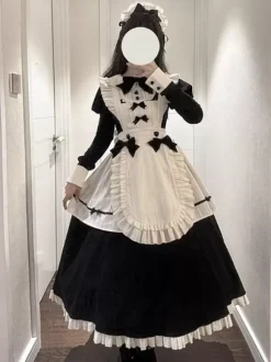 Gothic Lolita Dresses Ruffles Bows Color Block Black Black
