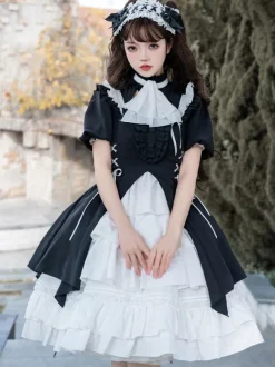 Gothic Lolita Dresses Ruffles Lace Up Black