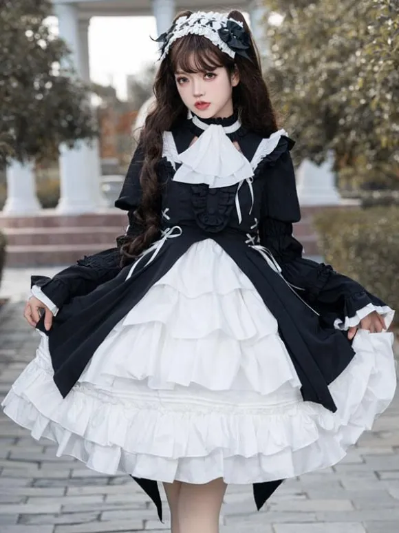 Gothic Lolita Dresses Ruffles Lace Up Black