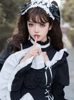 Gothic Lolita Dresses Ruffles Lace Up Black