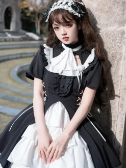 Gothic Lolita Dresses Ruffles Lace Up Black