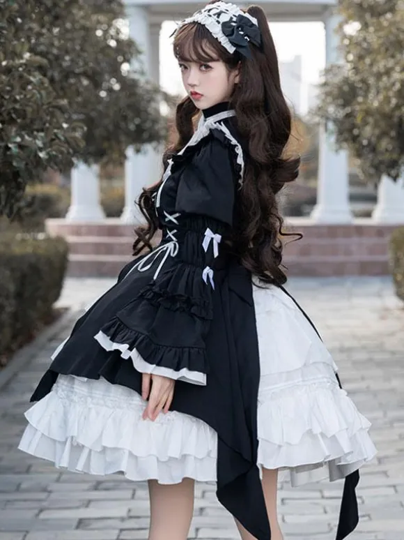 Gothic Lolita Dresses Ruffles Lace Up Black