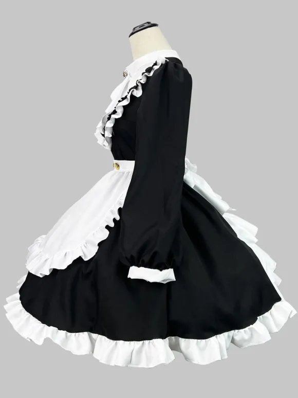 Gothic Lolita Dresses Ruffles British Maid Long Sleeve Costume
