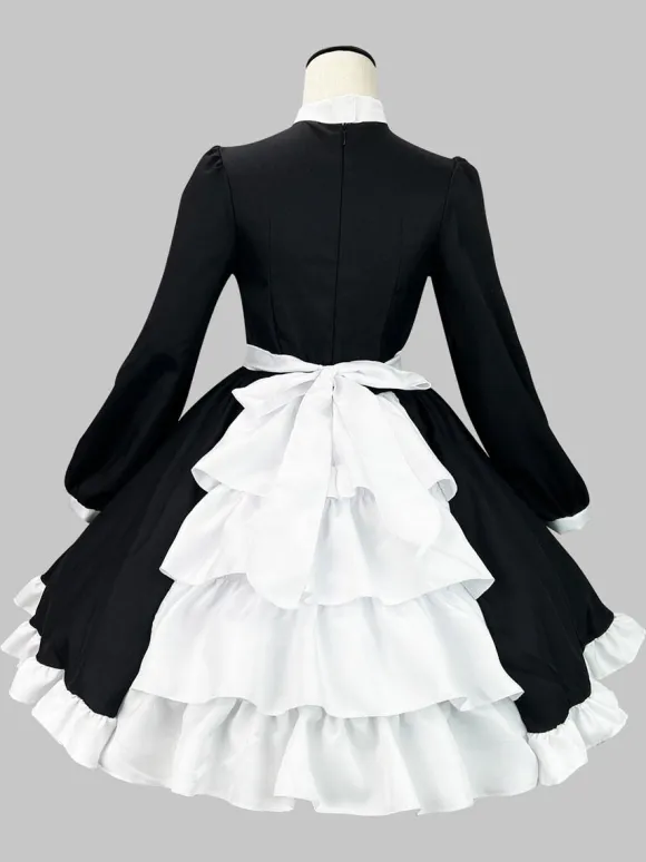 Gothic Lolita Dresses Ruffles British Maid Long Sleeve Costume