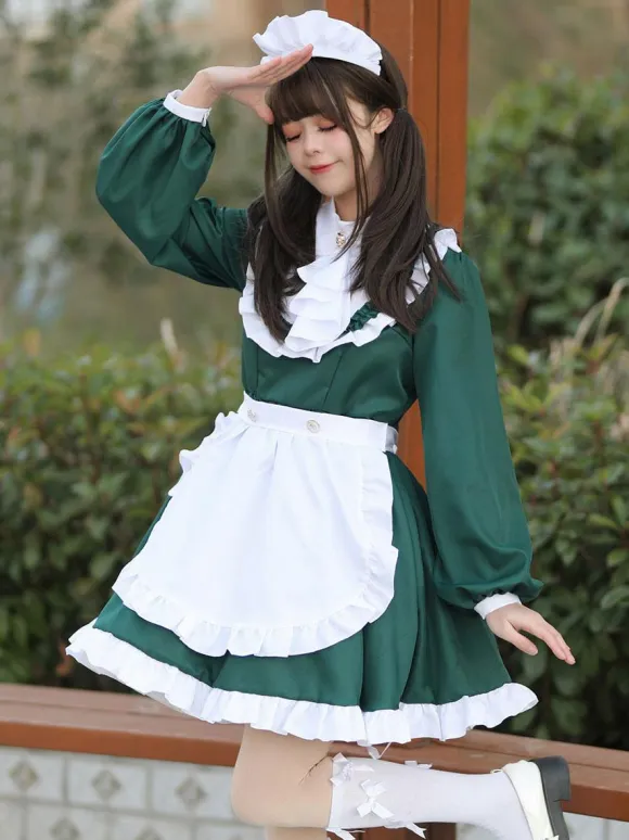 Gothic Lolita Dresses Ruffles British Maid Long Sleeve Costume