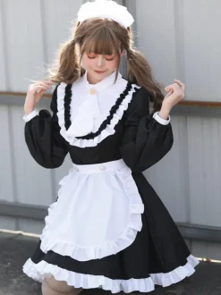 Gothic Lolita Dresses Ruffles British Maid Long Sleeve Costume