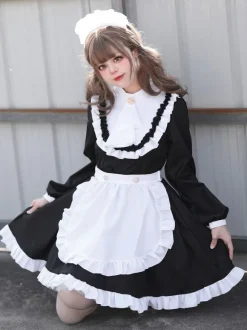 Gothic Lolita Dresses Ruffles British Maid Long Sleeve Costume