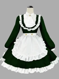 Gothic Lolita Dresses Ruffles British Maid Long Sleeve Costume