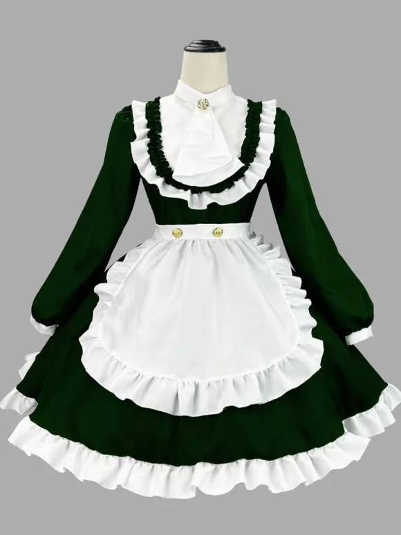 Gothic Lolita Dresses Ruffles British Maid Long Sleeve Costume