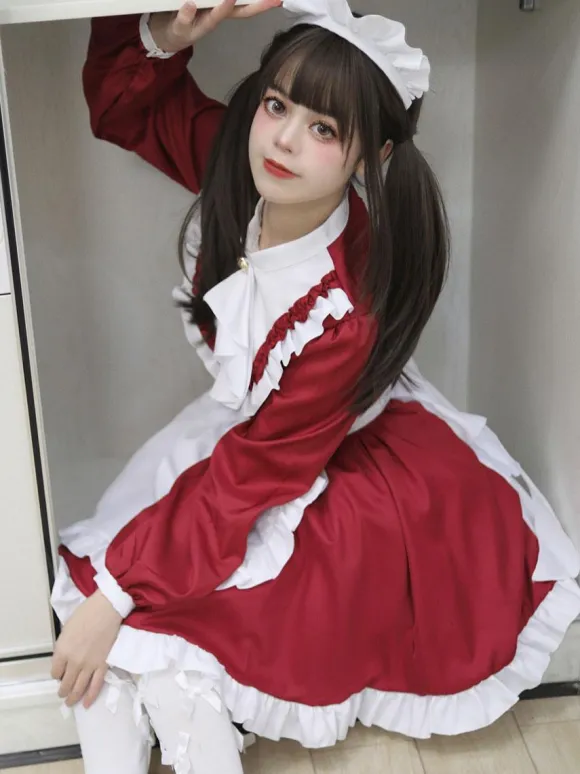 Gothic Lolita Dresses Ruffles British Maid Long Sleeve Costume
