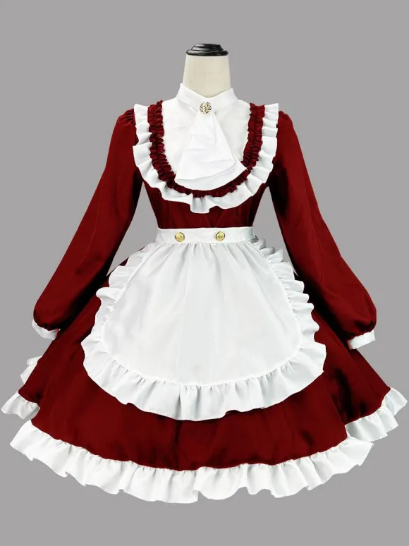 Gothic Lolita Dresses Ruffles British Maid Long Sleeve Costume