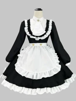 Gothic Lolita Dresses Ruffles British Maid Long Sleeve Costume