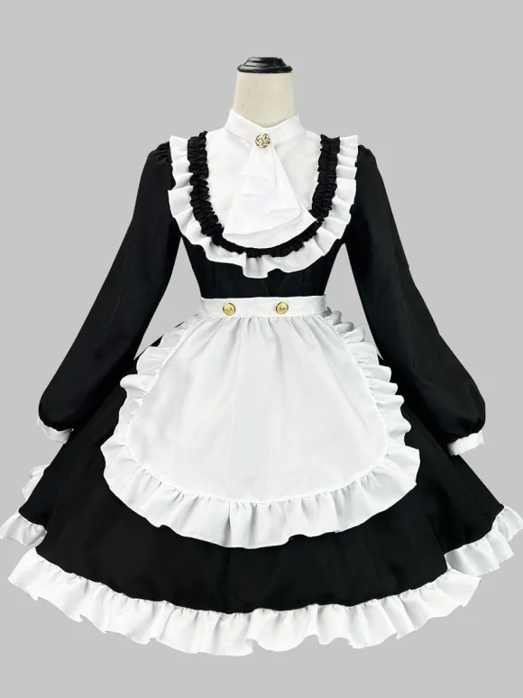 Gothic Lolita Dresses Ruffles British Maid Long Sleeve Costume