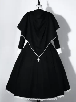 Gothic Lolita Dresses Ruffles Cross Color Block Black Black