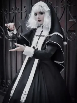 Gothic Lolita Dresses Ruffles Cross Color Block Black Black