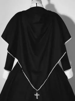 Gothic Lolita Dresses Ruffles Cross Color Block Black Black