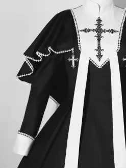 Gothic Lolita Dresses Ruffles Cross Color Block Black Black